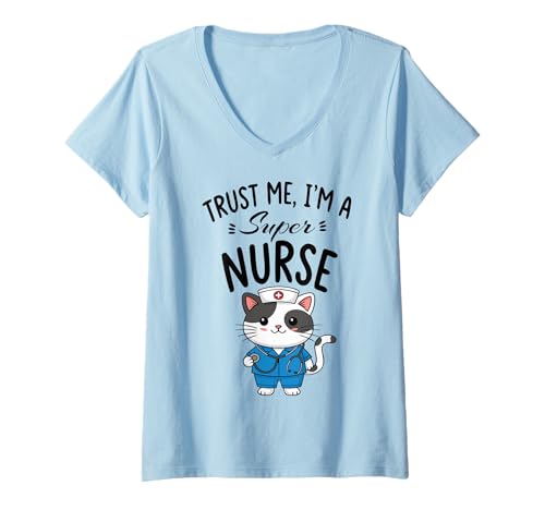 Damen Glauben Sie Mir, ich Bin eine super Krankenschwester - Krankenschwester-Katze T-Shirt mit V-Ausschnitt von Super Nurse Cat