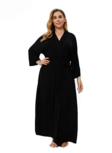 Super Shopping-zone Langer Damen-Bademantel, Übergröße, Kimonos, Umstandskittel, Nachtwäsche, Schwarz, 3 Stück, Schwarz, 3X von Super Shopping-zone