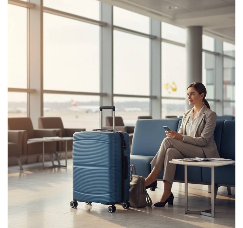 Super Solu Hartschalen-Trolley 24 Zoll / 66cm Hartschalenkoffer aus PP-Kunststoff, Reisekoffer, 4 Rollen, Blau, TSA-Zahlenschloss, leicht und robust von Super Solu