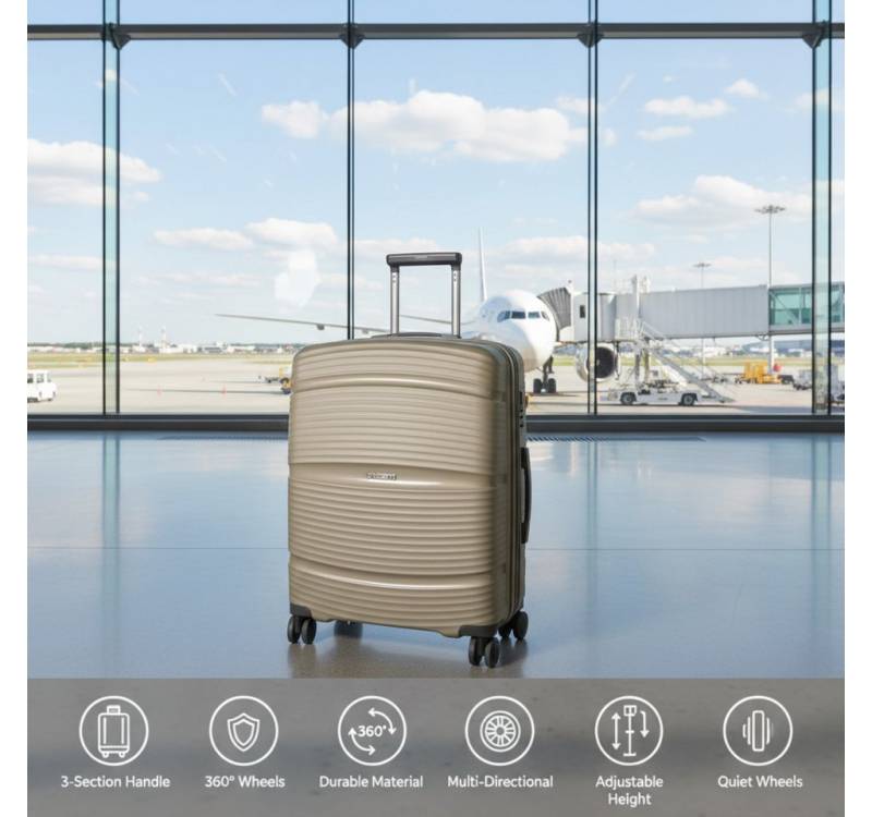 Super Solu Hartschalen-Trolley 24 Zoll / 66cm Hartschalenkoffer aus PP-Kunststoff, Reisekoffer, 4 Rollen, Champagne, TSA-Zahlenschloss, leicht und robust von Super Solu