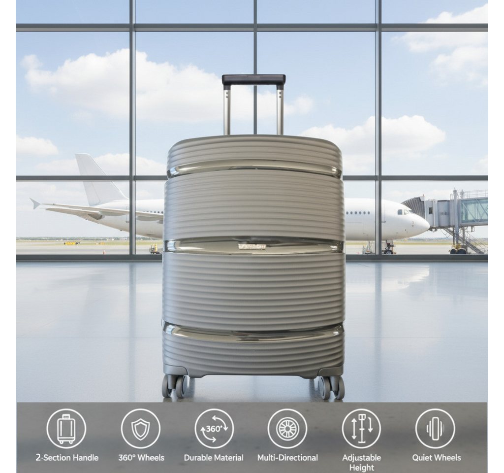 Super Solu Hartschalen-Trolley 24 Zoll / 66cm Hartschalenkoffer aus PP-Kunststoff, Reisekoffer, 4 Rollen, Grau, TSA-Zahlenschloss, leicht und robust von Super Solu