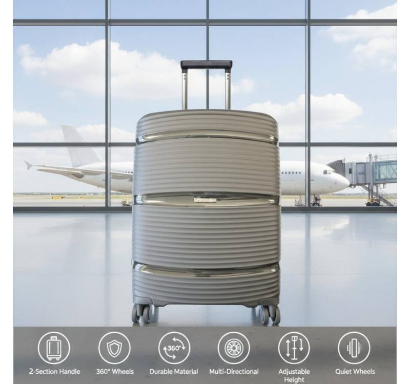 Super Solu Hartschalen-Trolley 24 Zoll / 66cm Hartschalenkoffer aus PP-Kunststoff, Reisekoffer, 4 Rollen, Grau, TSA-Zahlenschloss, leicht und robust von Super Solu