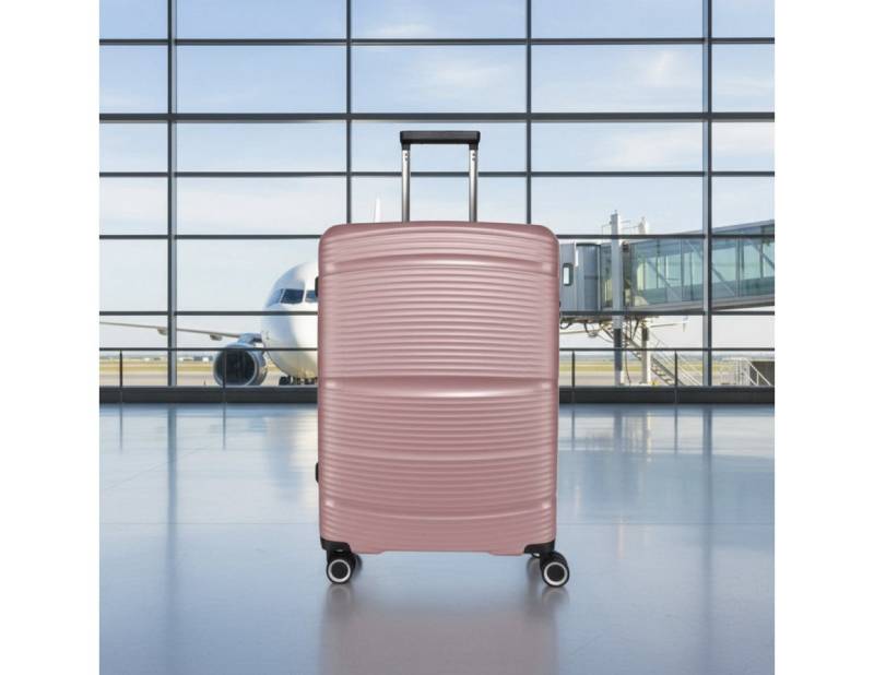 Super Solu Hartschalen-Trolley 24 Zoll / 66cm Hartschalenkoffer aus PP-Kunststoff, Reisekoffer, 4 Rollen, Rosa, TSA-Zahlenschloss, leicht und robust von Super Solu