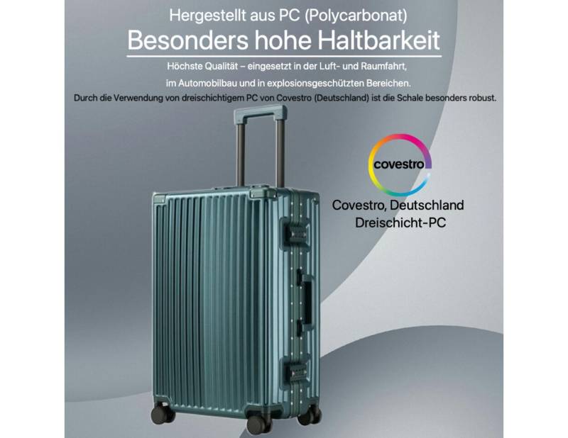 Super Solu Hartschalen-Trolley Alu-Rahmen Hartschalenkoffer aus Smart Polycarbonat, 4 Rollen, 24 Zoll Dunkelgrün, Schnappverschlüssen mit 2 TSA Nummern-Schloss von Super Solu