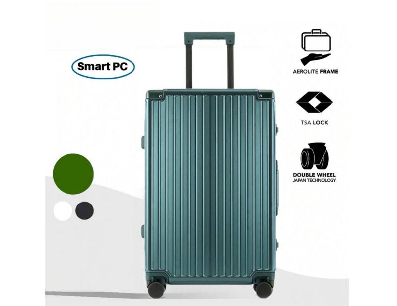 Super Solu Hartschalen-Trolley Alu-Rahmen Hartschalenkoffer aus Smart Polycarbonat, 4 Rollen, 24 Zoll Dunkelgrün, Schnappverschlüssen mit 2 TSA Nummern-Schloss von Super Solu