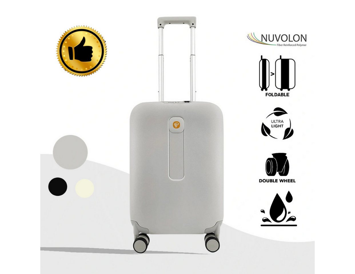 Super Solu Hartschalen-Trolley Faltbarer Hartschalenkoffer aus PP mit Erweiterung/ Reisekoffer, 4 Rollen, Elfenbein, 24 Zoll, leicht, platzsparend, TSA-Zahlenschloss von Super Solu