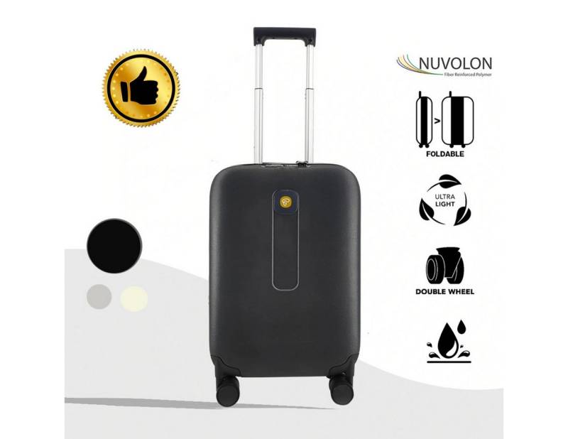 Super Solu Hartschalen-Trolley Faltbarer Hartschalenkoffer aus PP mit Erweiterung/ Reisekoffer, 4 Rollen, Schwarz, 20 Zoll, leicht, platzsparend, TSA-Zahlenschloss von Super Solu