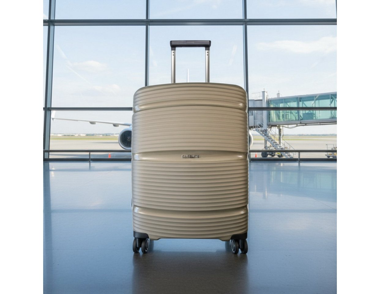 Super Solu Hartschalen-Trolley Handgepäck 20Zoll /55cm aus Polypropylen, leichter Hartschalenkoffer, 4 Rollen, 360° Doppelrollen, Champagne, TSA-Zahlenschloss, Reisekoffer von Super Solu