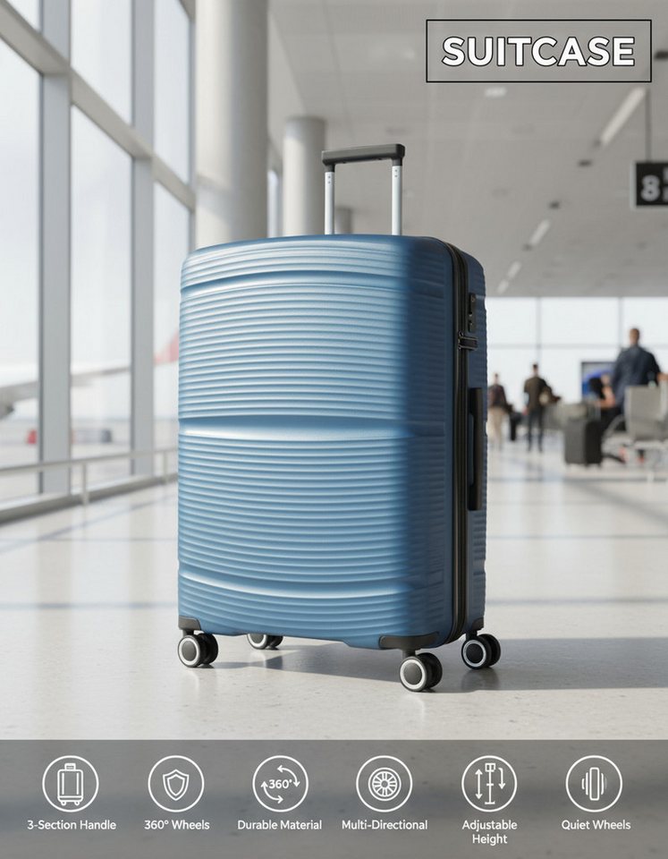 Super Solu Hartschalen-Trolley Handgepäck 20Zoll /55cm aus Polypropylen, leichter Hartschalenkoffer, 4 Rollen, 360° Doppelrollen, Blau, TSA-Zahlenschloss, Reisekoffer von Super Solu