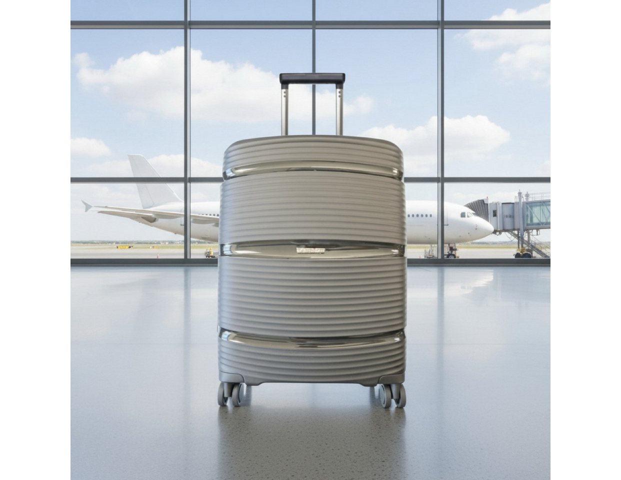 Super Solu Hartschalen-Trolley Handgepäck 20Zoll /55cm aus Polypropylen, leichter Hartschalenkoffer, 4 Rollen, 360° Doppelrollen, Grau, TSA-Zahlenschloss, Reisekoffer von Super Solu