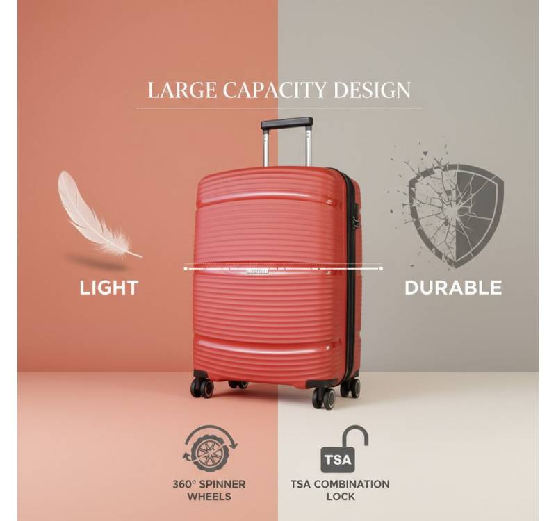 Super Solu Hartschalen-Trolley Handgepäck 20Zoll /55cm aus Polypropylen, leichter Hartschalenkoffer, 4 Rollen, 360° Doppelrollen, Rot, TSA-Zahlenschloss, Reisekoffer von Super Solu