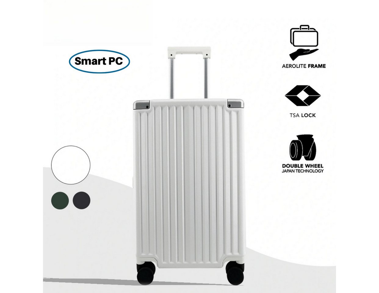 Super Solu Hartschalen-Trolley Alu-Rahmen Hartschalenkoffer 28 Zoll aus PC mit Schnappverschluss, 4 Rollen, 79cm, Weiß, Polycarbonat-Hartschale, TSA-Schloss Reisekoffer von Super Solu