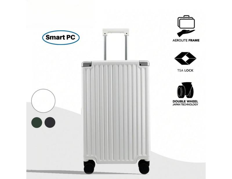 Super Solu Hartschalen-Trolley Alu-Rahmen Hartschalenkoffer 28 Zoll aus PC mit Schnappverschluss, 4 Rollen, 79cm, Weiß, Polycarbonat-Hartschale, TSA-Schloss Reisekoffer von Super Solu