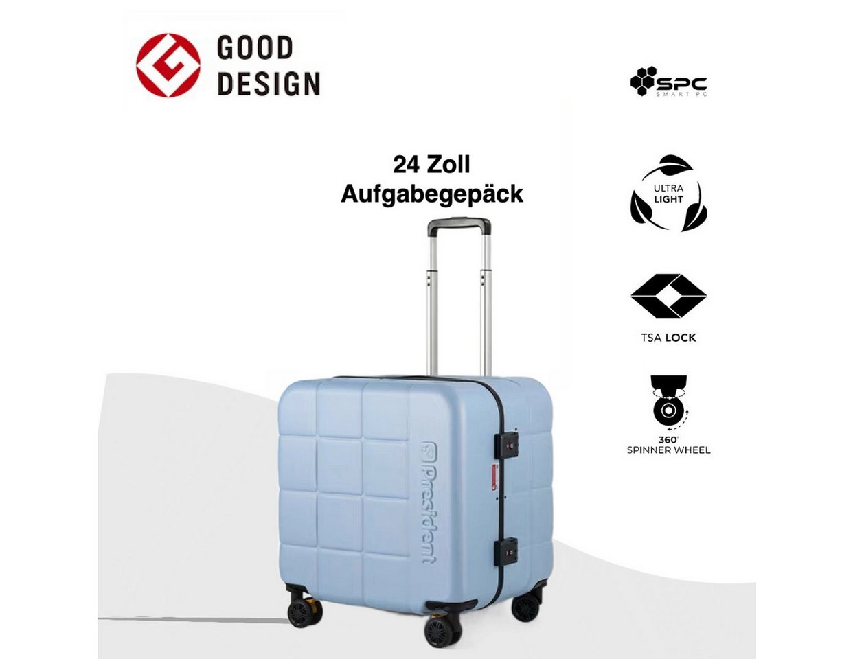 Super Solu Hartschalen-Trolley Hartschalenkoffer aus Smart PC recyceltem Material, 4 Rollen, 24 Zoll, Blau, DESIGN AWARD, TSA-Zahlenschloss Super Solu Hartschalen-Trolley Hartschalenkoffer aus Smart PC recyceltem Material, 4 Rollen, 24 Zoll, Blau, DESIGN AWARD, TSA-Zahlenschloss von Super Solu