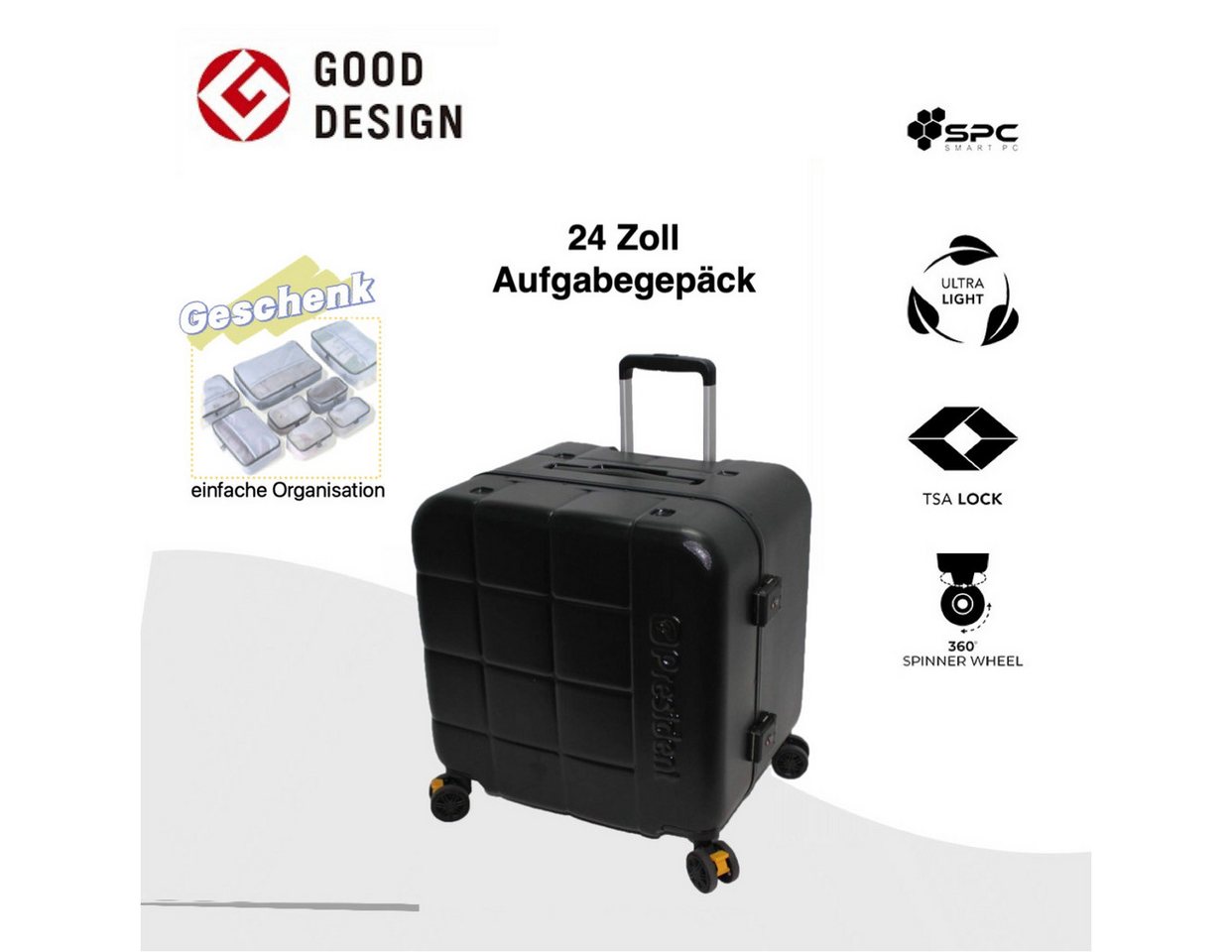 Super Solu Hartschalen-Trolley Hartschalenkoffer aus Smart PC recyceltem Material, 4 Rollen, 24 Zoll, Schwarz, DESIGN AWARD, TSA-Zahlenschloss Super Solu Hartschalen-Trolley Hartschalenkoffer aus Smart PC recyceltem Material, 4 Rollen, 24 Zoll, Schwarz, DESIGN AWARD, TSA-Zahlenschloss von Super Solu