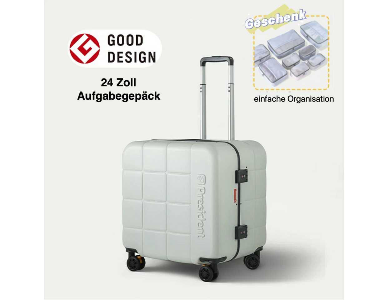 Super Solu Hartschalen-Trolley Hartschalenkoffer aus Smart PC recyceltem Material, 4 Rollen, 24 Zoll, Weiß, DESIGN AWARD, TSA-Zahlenschloss Super Solu Hartschalen-Trolley Hartschalenkoffer aus Smart PC recyceltem Material, 4 Rollen, 24 Zoll, Weiß, DESIGN AWARD, TSA-Zahlenschloss von Super Solu