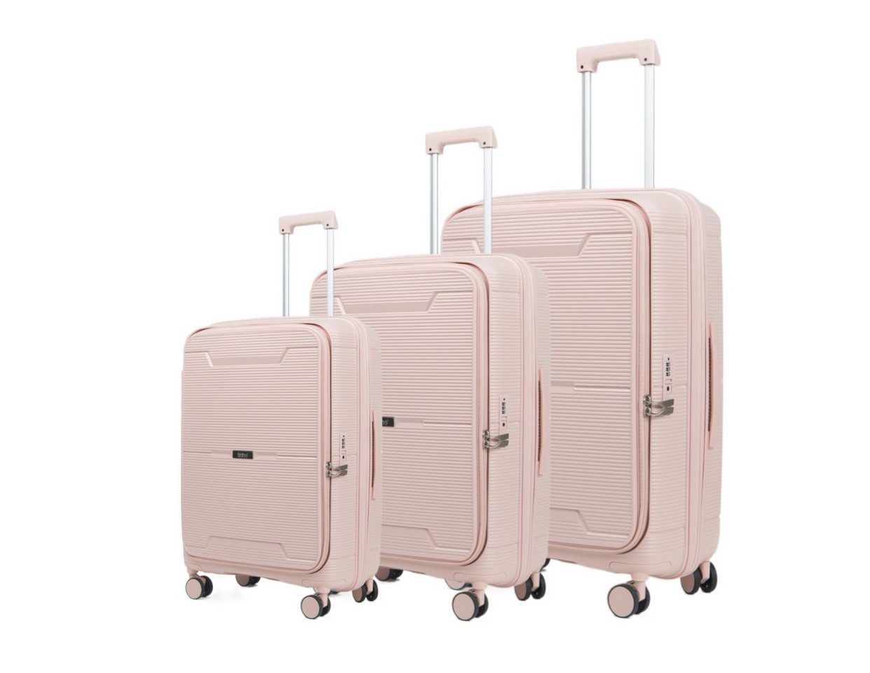 Super Solu Hartschalen-Trolley Erweiterbarer Hartschalenkoffer, Frontöffnung Reisekoffer aus PP, 4 Rollen, 360° Doppelrollen, 3er-Set, Rosa, TSA-Zahlenschloss von Super Solu