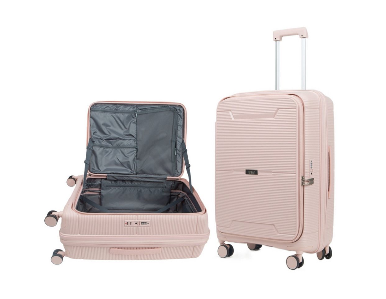 Super Solu Hartschalen-Trolley Erweiterbarer Hartschalenkoffer, Frontöffnung Reisekoffer aus PP, 4 Rollen, 360° Doppelrollen, L/24 Zoll, Rosa, TSA-Zahlenschloss, Polypropylen von Super Solu