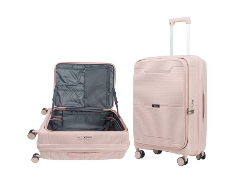 Super Solu Hartschalen-Trolley Erweiterbarer Hartschalenkoffer, Frontöffnung Reisekoffer aus PP, 4 Rollen, 360° Doppelrollen, M/20 Zoll, Rosa, TSA-Zahlenschloss, Polypropylen von Super Solu