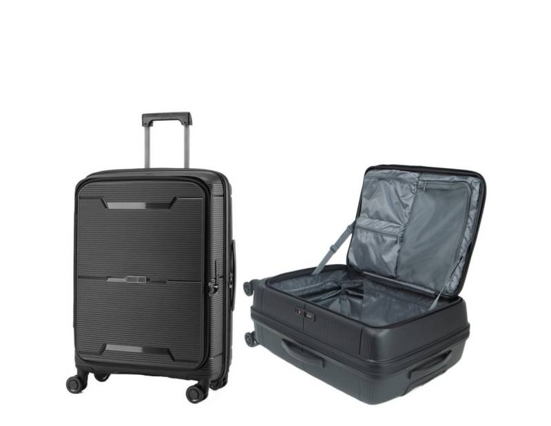 Super Solu Hartschalen-Trolley Erweiterbarer Hartschalenkoffer, Frontöffnung Reisekoffer aus PP, 4 Rollen, 360° Doppelrollen, M/20 Zoll, Schwarz, TSA-Zahlenschloss, Polypropylen von Super Solu