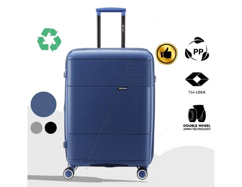 Super Solu Hartschalen-Trolley robuster & stabiler Hartschalenkoffer aus PP-Kunststoff, 4 Rollen, 24 Zoll, Blau, TSA-Zahlenschloss und Teleskopgriff und Erweitbar von Super Solu