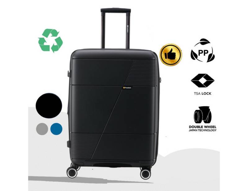 Super Solu Hartschalen-Trolley robuster & stabiler Hartschalenkoffer aus PP-Kunststoff, 4 Rollen, 24 Zoll, Schwarz, TSA-Zahlenschloss und Teleskopgriff und Erweitbar von Super Solu