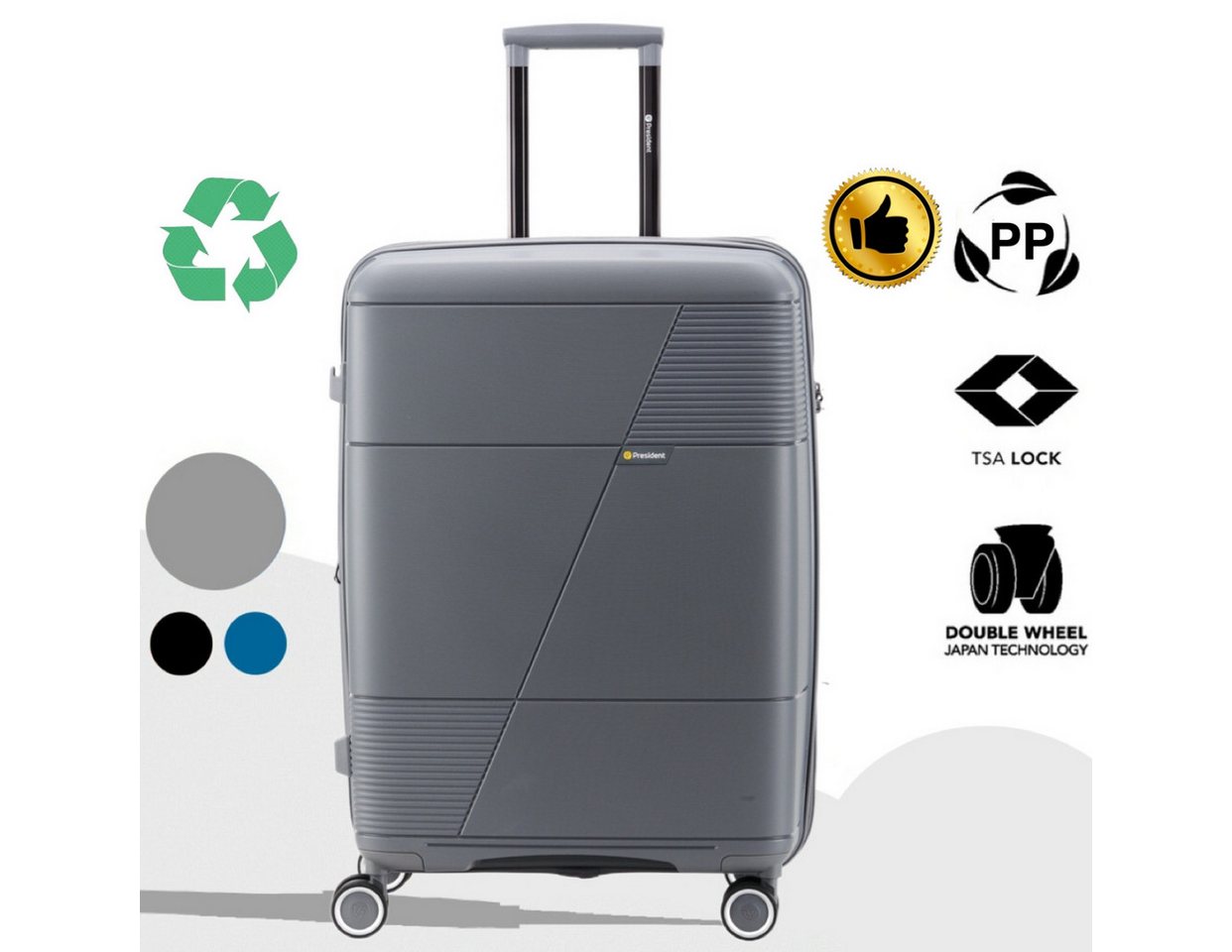 Super Solu Hartschalen-Trolley robuster & stabiler Hartschalenkoffer aus PP-Kunststoff, 4 Rollen, 28 Zoll, Grau, TSA-Zahlenschloss und Teleskopgriff und Erweitbar von Super Solu