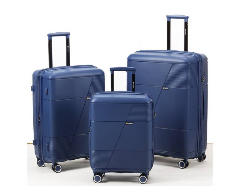 Super Solu Hartschalen-Trolley robuster & stabiler Hartschalenkoffer aus PP-Kunststoff, 4 Rollen, 3er-Set (20‘’/24‘’/28), Blau, TSA-Zahlenschloss und Erweitbar von Super Solu