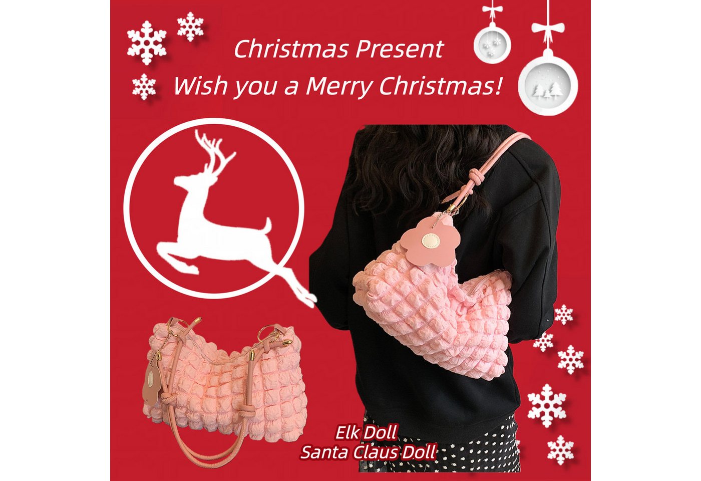 Super Solu Schultertasche Exklusives Weihnachts-Taschen-Duo Damen Handtaschen (Rosa & Rosa, 2-tlg., 8*16*27cm(B/H/T), ultraleichte Stofftasche, flexibel als Schulter- & Unterarmtasche von Super Solu