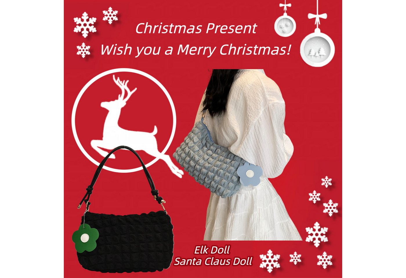 Super Solu Schultertasche Exklusives Weihnachts-Taschen-Duo Damen Handtaschen (Schwarz & Blau, 2-tlg., 8*16*27cm(B/H/T), ultraleichte Stofftasche, flexibel als Schulter- & Unterarmtasche von Super Solu