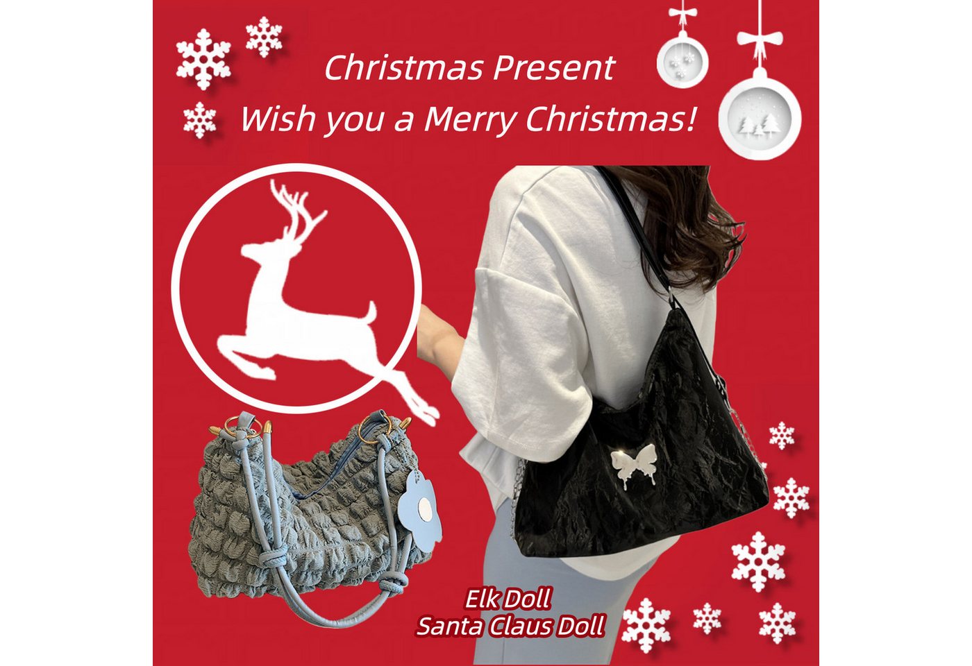 Super Solu Schultertasche Exklusives Weihnachts-Taschen-Duo Damen Handtaschen (Schwarz & Blau, 2-tlg., Tasche 1: B/H/T30/26,5/9cm, Tasche 2: B/H/T 8*16*27cm), Tasche 1: 3-in-1 aus PU, Tasche 2: Wolken-Style aus Stoff von Super Solu