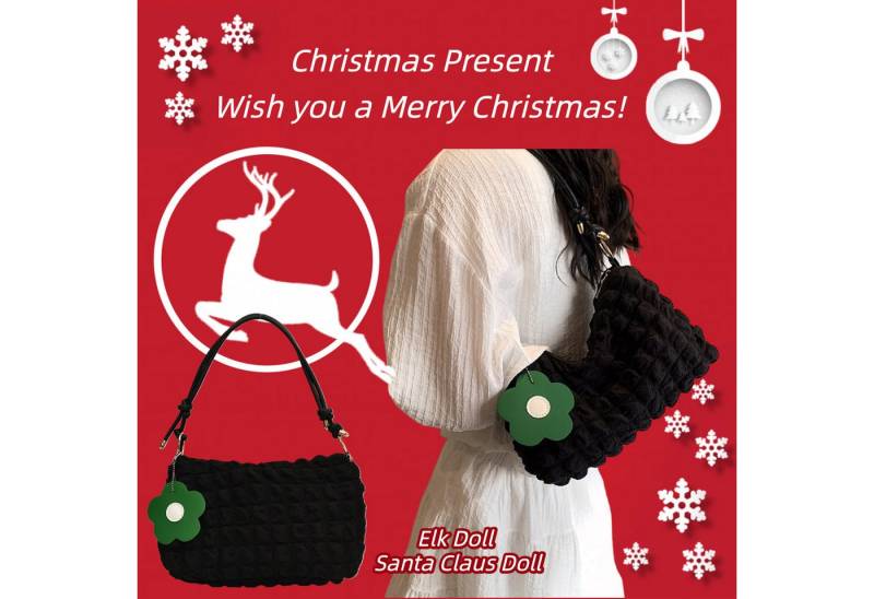 Super Solu Schultertasche Exklusives Weihnachts-Taschen-Duo Damen Handtaschen (Schwarz & Schwarz, 2-tlg., 8*16*27cm(B/H/T), ultraleichte Stofftasche, flexibel als Schulter- & Unterarmtasche von Super Solu