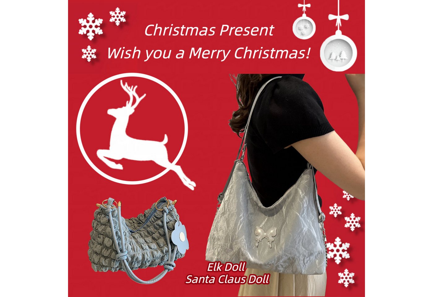 Super Solu Schultertasche Exklusives Weihnachts-Taschen-Duo Damen Handtaschen (Silber & Blau, 2-tlg., Tasche 1: B/H/T30/26,5/9cm, Tasche 2: B/H/T 8*16*27cm), Tasche 1: 3-in-1 aus PU, Tasche 2: Wolken-Style aus Stoff von Super Solu