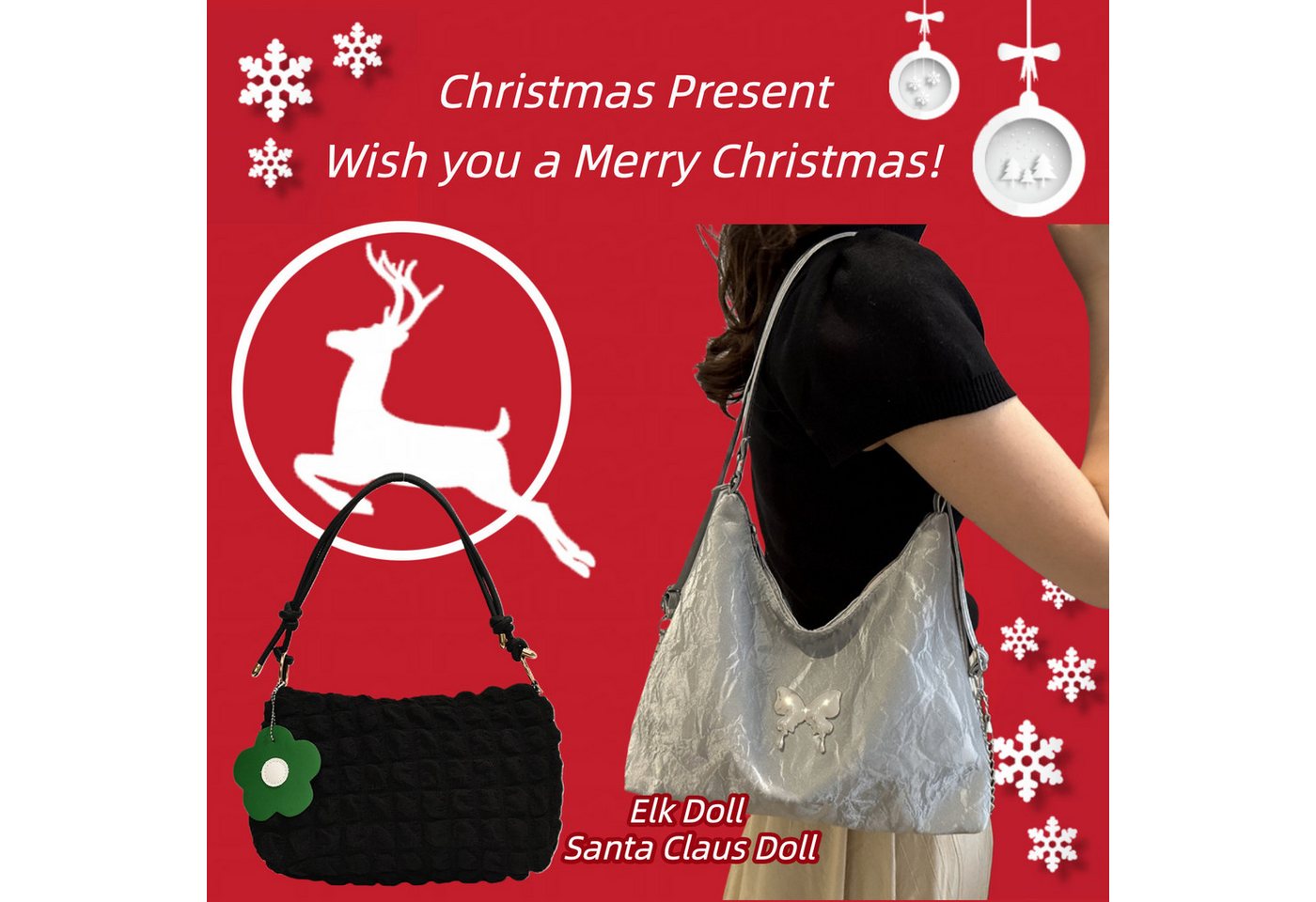 Super Solu Schultertasche Exklusives Weihnachts-Taschen-Duo Damen Handtaschen (Silber & Schwarz, 2-tlg) von Super Solu