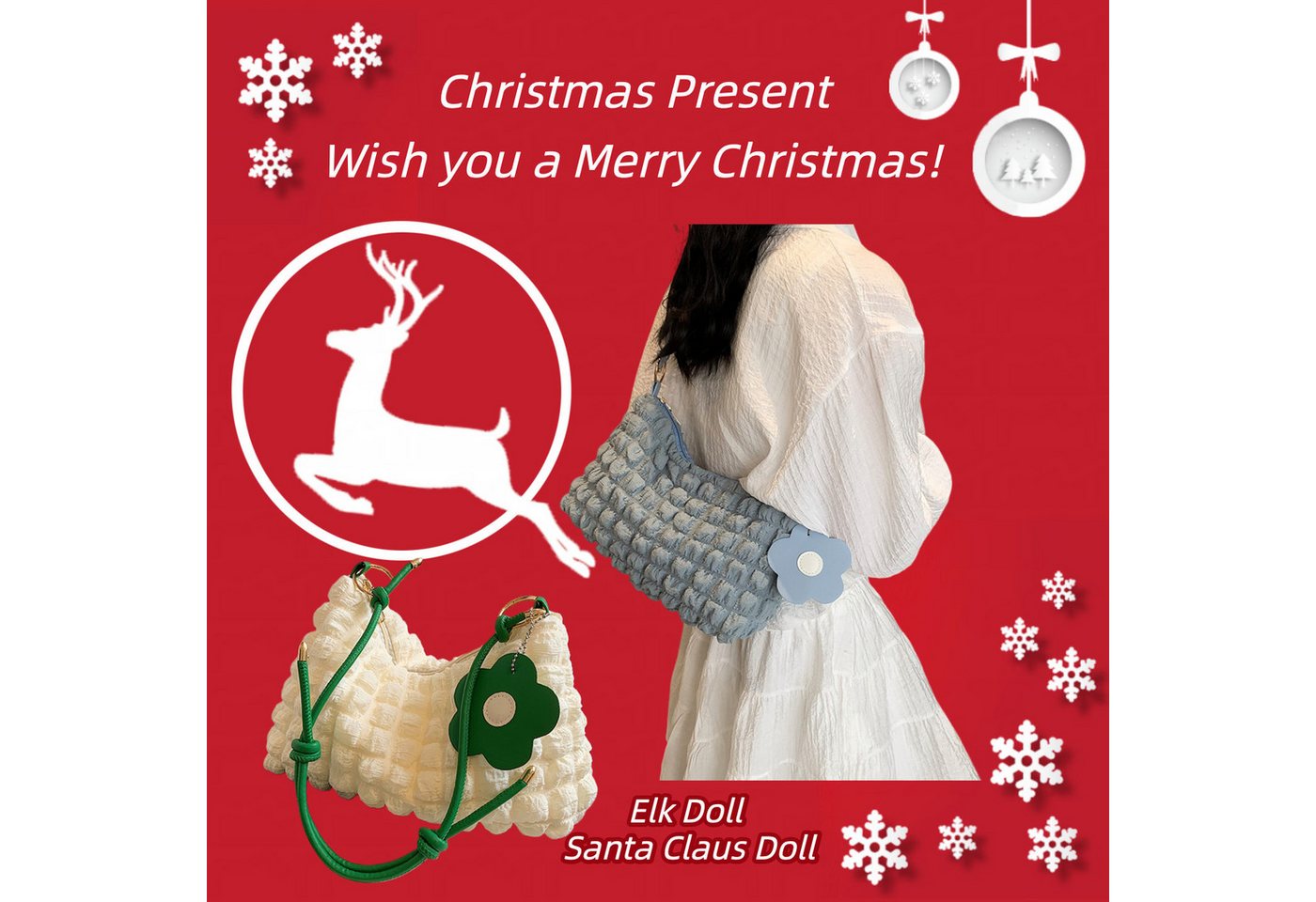 Super Solu Schultertasche Exklusives Weihnachts-Taschen-Duo Damen Handtaschen (Weiß & Blau, 2-tlg., 8*16*27cm(B/H/T), ultraleichte Stofftasche, flexibel als Schulter- & Unterarmtasche von Super Solu