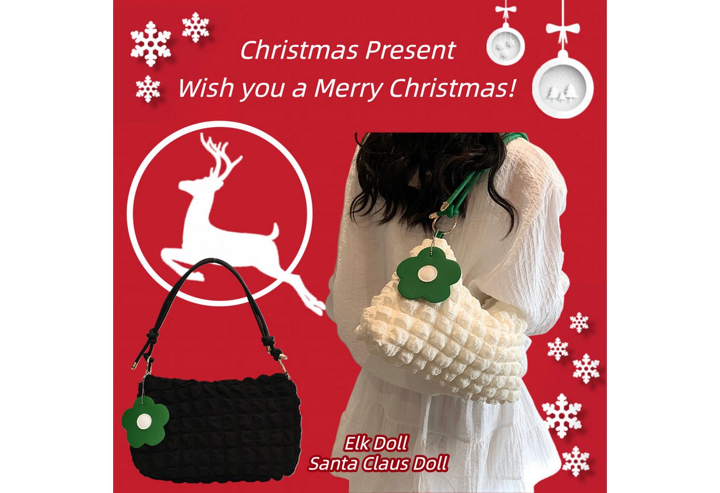 Super Solu Schultertasche Exklusives Weihnachts-Taschen-Duo Damen Handtaschen (Weiß & Schwarz, 2-tlg., 8*16*27cm(B/H/T), ultraleichte Stofftasche, flexibel als Schulter- & Unterarmtasche von Super Solu