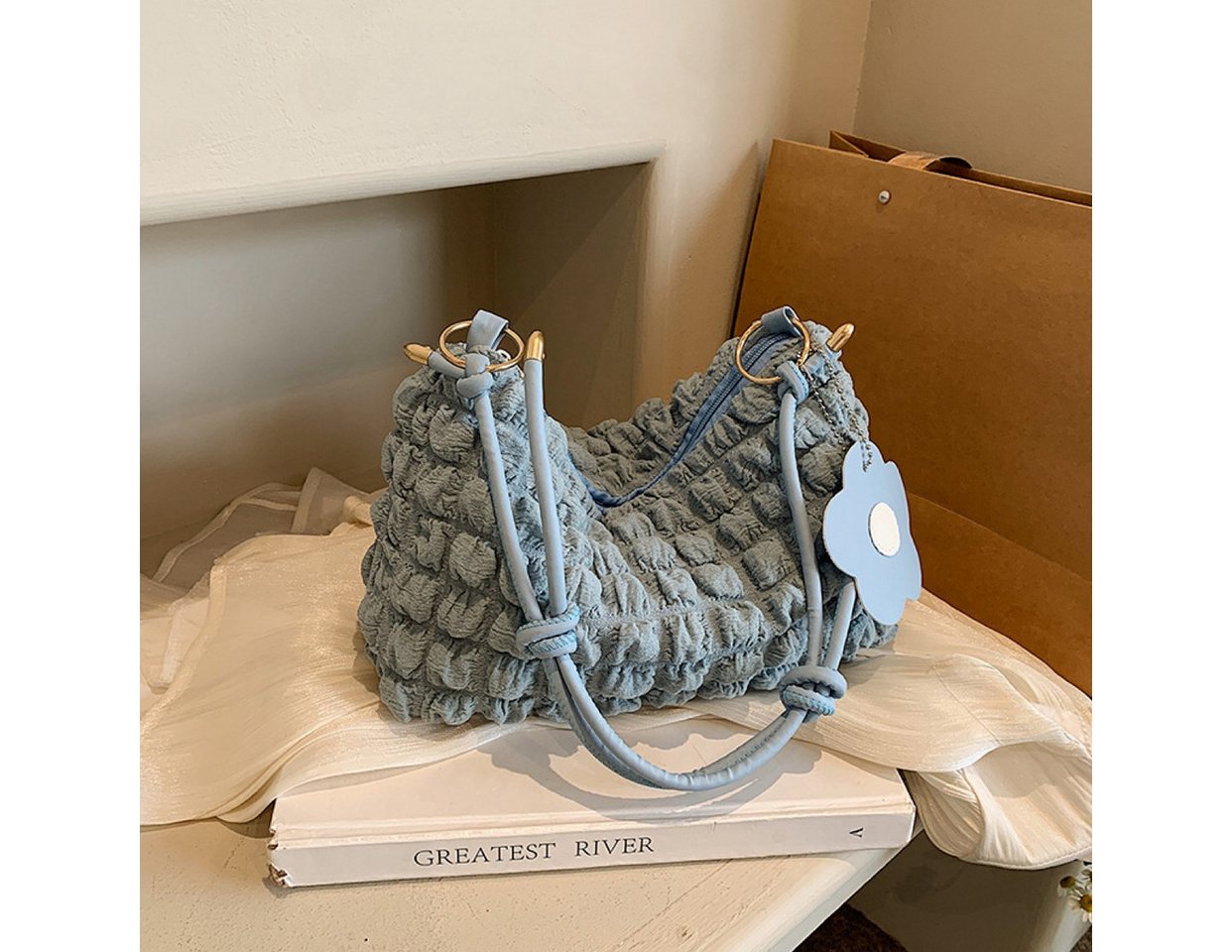 Super Solu Schultertasche Puffer Cloud Bag, Damen Umhängetasche Handtasche in Wolken-Style (Blau, 1-tlg., 8*16*27cm(B/H/T), ultraleichte Stofftasche, flexibel als Schulter- & Unterarmtasche von Super Solu