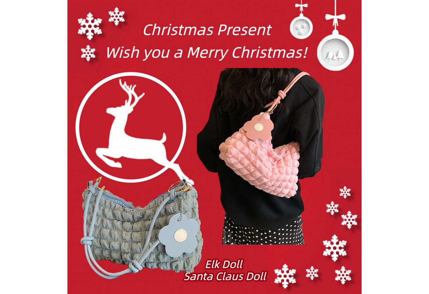 Super Solu Schultertasche Puffer Cloud Bag, Damen Umhängetasche Handtasche in Wolken-Style (Rosa & Blau, 2-tlg., 8*16*27cm(B/H/T), ultraleichte Stofftasche, flexibel als Schulter- & Unterarmtasche von Super Solu