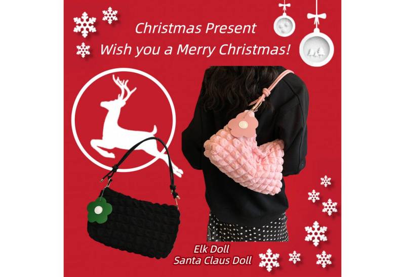 Super Solu Schultertasche Puffer Cloud Bag, Damen Umhängetasche Handtasche in Wolken-Style (Rosa & Schwarz, 2-tlg., 8*16*27cm(B/H/T), ultraleichte Stofftasche, flexibel als Schulter- & Unterarmtasche von Super Solu