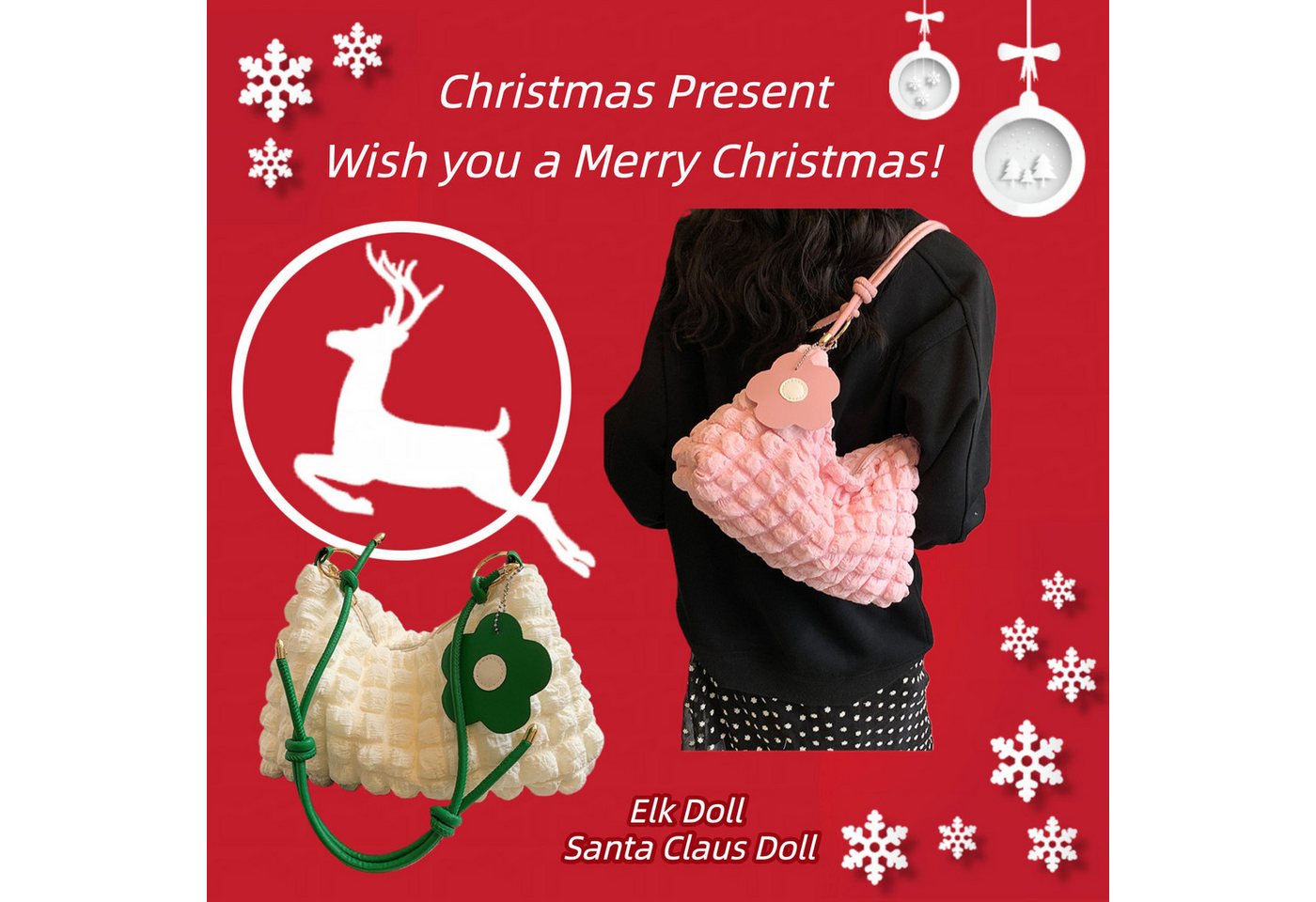 Super Solu Schultertasche Puffer Cloud Bag, Damen Umhängetasche Handtasche in Wolken-Style (Rosa & Weiß, 2-tlg., 8*16*27cm(B/H/T), ultraleichte Stofftasche, flexibel als Schulter- & Unterarmtasche von Super Solu