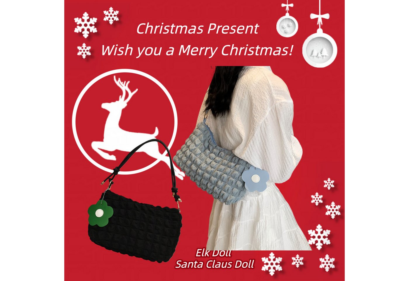 Super Solu Schultertasche Puffer Cloud Bag, Damen Umhängetasche Handtasche in Wolken-Style (Schwarz & Blau, 2-tlg., 8*16*27cm(B/H/T), ultraleichte Stofftasche, flexibel als Schulter- & Unterarmtasche von Super Solu