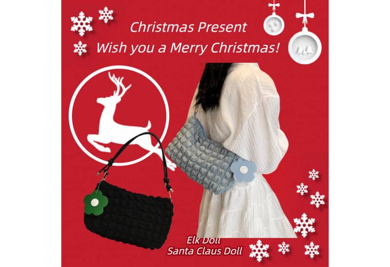 Super Solu Schultertasche Puffer Cloud Bag, Damen Umhängetasche Handtasche in Wolken-Style (Schwarz & Blau, 2-tlg., 8*16*27cm(B/H/T), ultraleichte Stofftasche, flexibel als Schulter- & Unterarmtasche von Super Solu