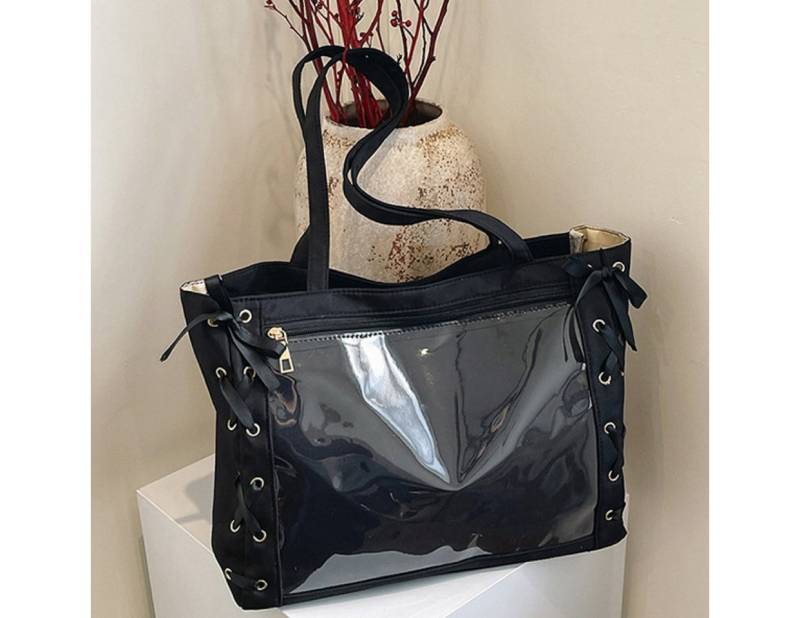 Super Solu Schultertasche Tote Bag Damen Ita Bag – Transparente Schultertasche Anime Style (SS-Ita-Schwarz, 1-tlg., 40x10x39cm L*T*H), Shopper, Leichte Umhängetasche, Handtasche von Super Solu