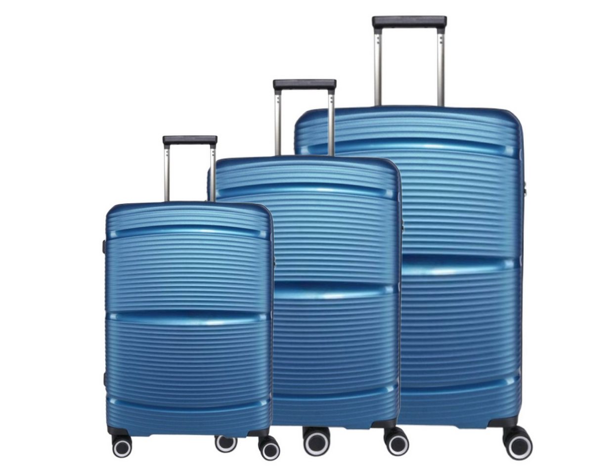 Super Solu Trolleyset Koffer-Set, 3er-Set Hartschalenkoffer aus PP-Kunststoff, Reisekoffer, 4 Rollen, (Set, 3 tlg., 20Zoll+24Zoll+28Zoll), Blau, 360° Doppelrollen, TSA-Zahlenschloss von Super Solu