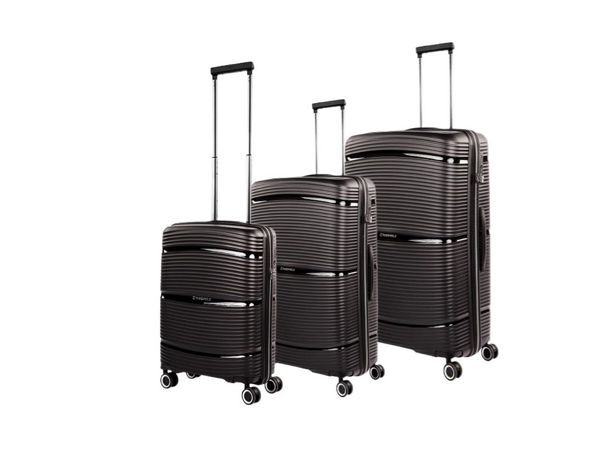 Super Solu Trolleyset Koffer-Set, 3er-Set Hartschalenkoffer aus PP-Kunststoff, Reisekoffer, 4 Rollen, (Set, 3 tlg., 20Zoll+24Zoll+28Zoll), Schwarz, 360° Doppelrollen, TSA-Zahlenschloss von Super Solu