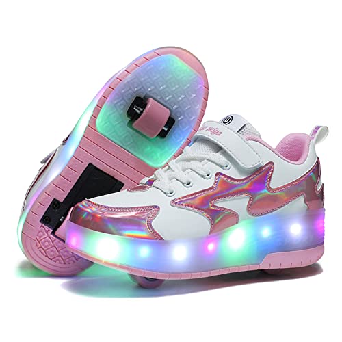 Kinder LED Rollschuhe Mädchen Jungen 7 Farben Led Lichter Leuchtend Schuhe mit Rollen USB Aufladbare Blinken Rollenschuhe Outdoor Gymnastik Doppelräder Skateboard Sneaker von Super kids