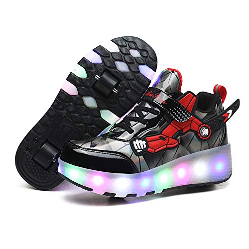 Unisex-Kinder LED Rollschuhe mit Rollen 7 Farben Lichter Leuchtend Rollenschuhe USB Aufladbare Blinken Skateboardschuhe Outdoor Doppelräder Sportschuhe für Mädchen Jungen von Super kids