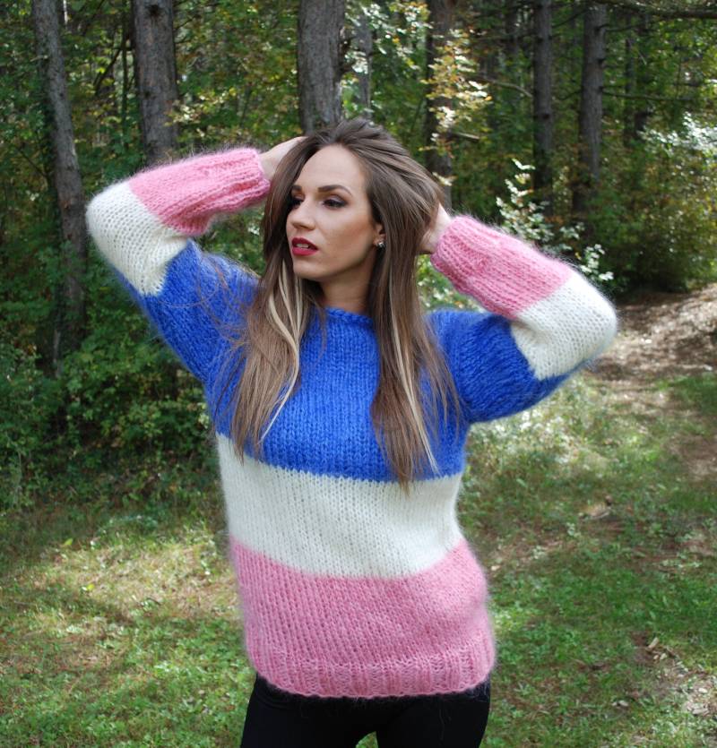 Handgestrickter Mohair Pullover Übergroßer Grobstrick Pullover Mit Ballonärmeln von SuperSweatersEurope