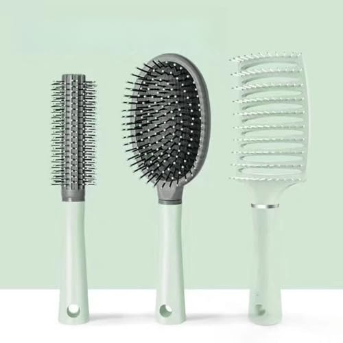 Supercap - Haarbürsten-Set | Paddel-Vent Brush, Entwirren mit Nylonpins Luftkissen Kamm, Rund für Schlag Dring | Kopfhaut Massager, Fön Bürste für Frauen Männer (3pcs green) von Supercap