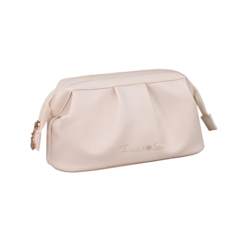 Supercap Kosmetiktasche aus PU-Leder, kleine Reise-Make-up-Organizer, Kulturbeutel für Mädchen, Frauen, wasserabweisend, weit geöffnet (White) von Supercap